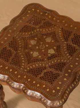 花梨木嵌铜丝花卉纹花口百灵