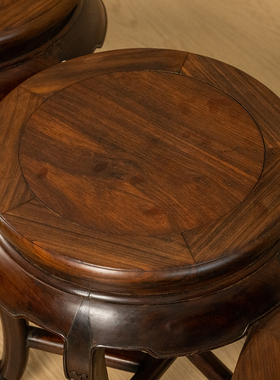 红木三弯腿五足圆凳成套