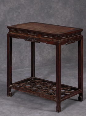 红木镶瘿木面云纹带脚踏香几