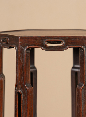 红木鱼门洞六角花几摆件