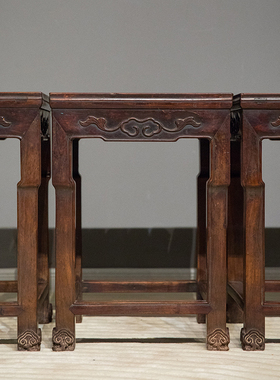 清代红木如意卷草纹方凳成堂（一堂四只）明清古典老红木家具收藏