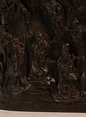 清代紫檀木雕八仙人物笔筒