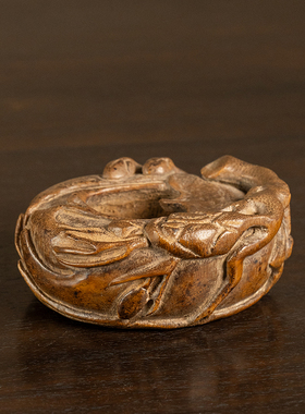 竹雕玉兰花水盂摆件文房雅器