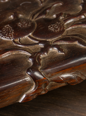 红木石榴纹方形盖盒文房雅器