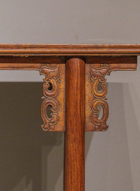 清代红龙镶云石夹头榫凤纹平头案