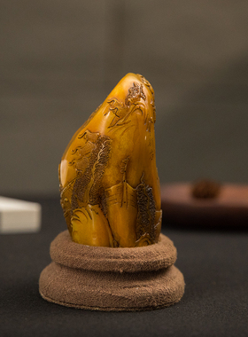 田黄石雕山水人物文房印章