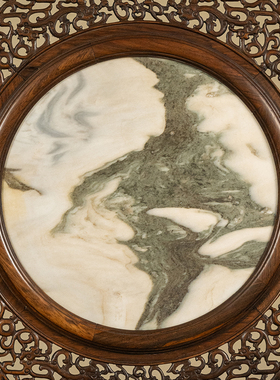 红木镶云石透雕螭龙纹大插屏