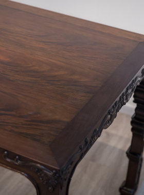 红木浮雕螭龙纹四面平大画桌