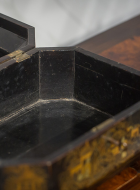 清代 黑漆描金人物八角盒文玩古董收藏大漆艺术品文房摆件储物盒