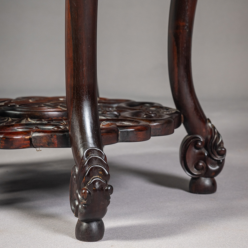Mahogany inlaid with marble three-curved legs and five-legged living surface round table