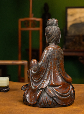 竹雕自在观音像保平安摆件