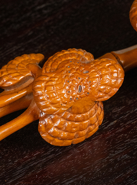 黄杨木雕灵芝如意招财摆件