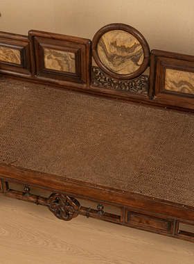 红木镶云石五屏式贵妃榻