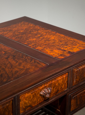 瘿木中式风家具纯手工写字台兽首