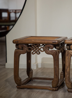 清中期红木如意结活屉方凳成堂