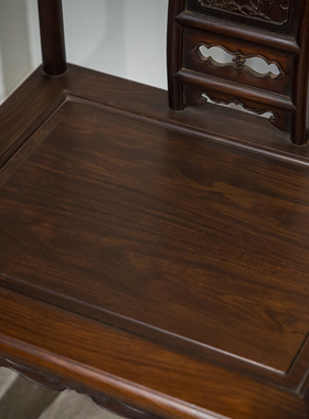 清代 红木三攒靠背花鸟纹南官帽椅（两椅一几) 明清古典家具收藏