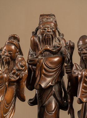 黄杨木雕福禄寿三星人物摆件