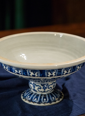 清代青花卷草纹器座老物件文玩古董收藏青花瓷器中式摆件花瓶底座