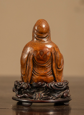 清代竹雕自在观音像祝福摆件