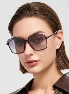 Hickmann简约时尚大框太阳镜渐变镜片方圆脸显脸小开车遮阳墨镜女