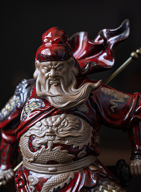 中式武财神关公摆件陶瓷关二爷神像家居客厅玄关办公室装饰工艺品