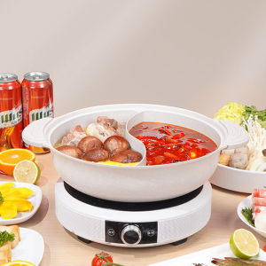 德世朗鸳鸯锅火锅家用一体成型不粘锅涮锅电磁炉火锅专用大容量