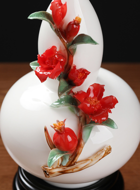 素茗《多子多福》陶瓷葫芦摆件