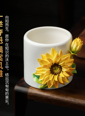 非遗陶瓷菊花笔筒定制礼物可定制