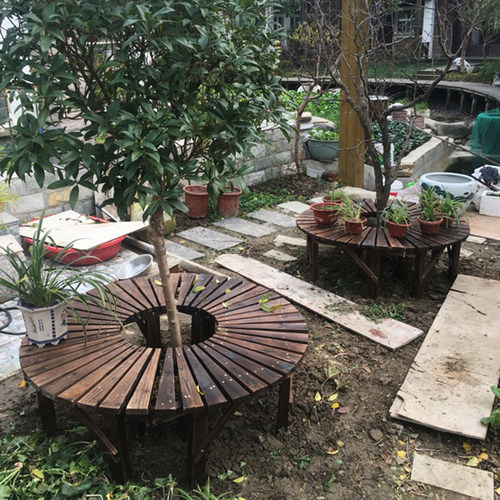 防腐木花台公园椅户外长椅椅子实木长凳座椅围树圈板花园阳台花架 - 图1