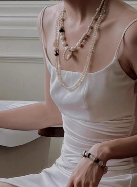 化石珠珍珠米白项链--礼物