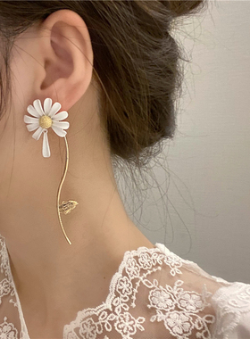 s925银针烤漆花朵耳钉女戒指白色