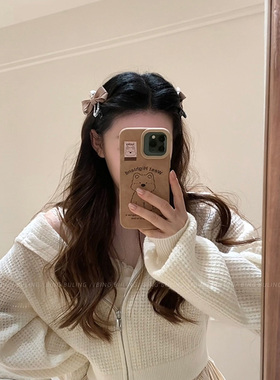 miu系蝴蝶结刘海夹碎发夹高级感女波点珍珠发夹侧边鸭嘴夹头饰