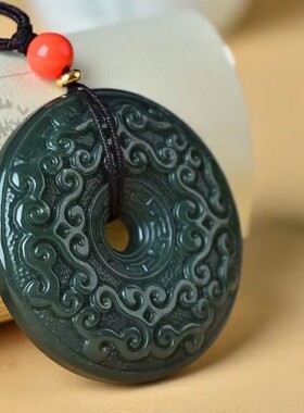 玉阅珠宝仿古回纹平安扣玉吊坠