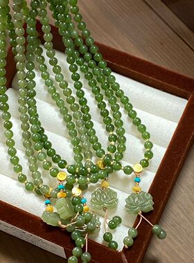 玉阅珠宝和田玉晴水莲花双圈手链