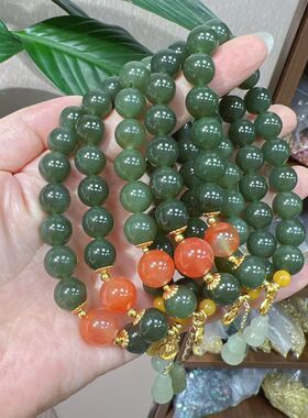天然和田玉手串搭配南红蜜蜡