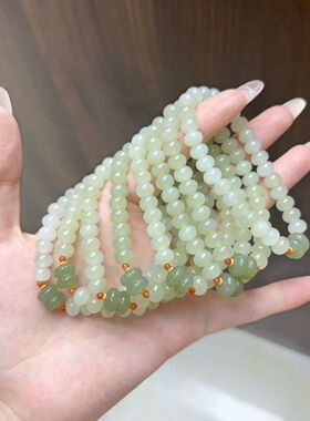 玉阅珠宝和田玉并蒂莲手串