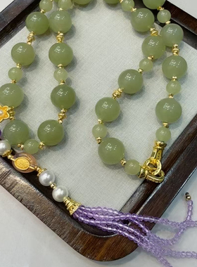 天然和田玉清水绿手持手链