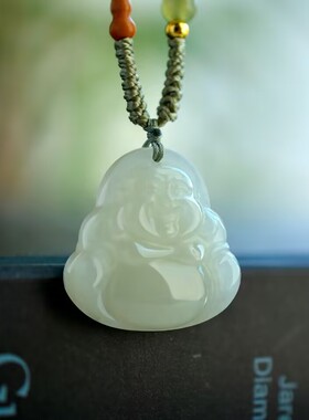 精致和田玉青海料弥勒佛吊坠