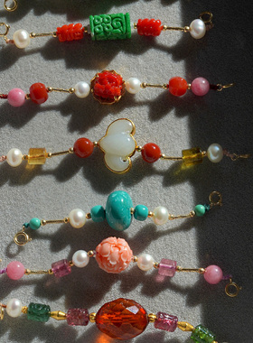 良器 · 18K金搭配珍珠青金石绿松籽料纯金万能链系列