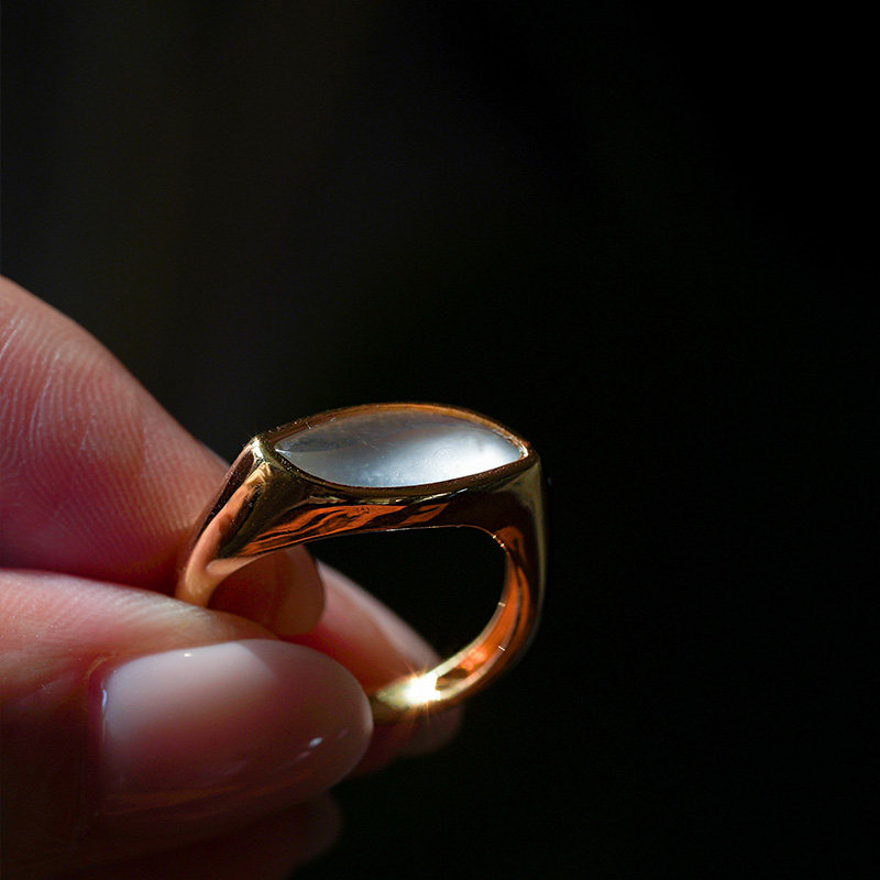Good Weapon Sun, Moon and Eye Double Ring Series Natural A-grade High Ice Jade Ring Women’s Design 18K Gold