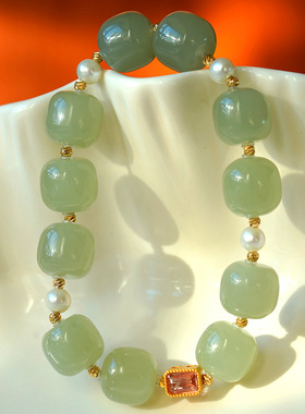 良器艺术·天然和田玉手串女青玉老形珠手链 · 风情设计手链DIY