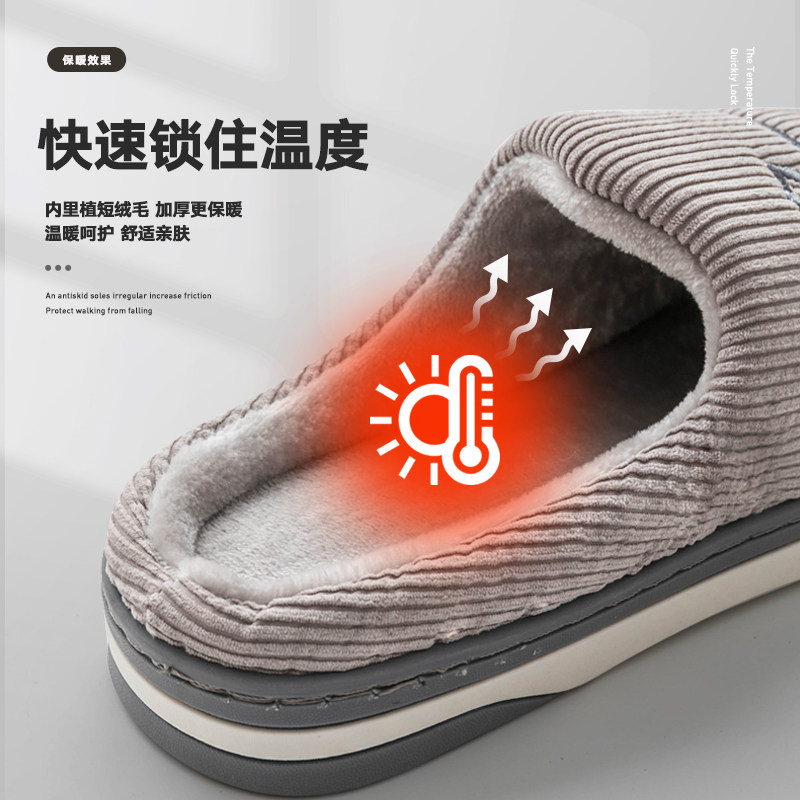 回力棉拖鞋男士秋冬季加绒厚底家居室内2024年新款毛毛棉鞋女冬天