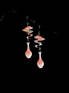 仙境︳新中式祥云耳饰花瓶耳环夹原创设计国风彩绘仙女风小众耳环