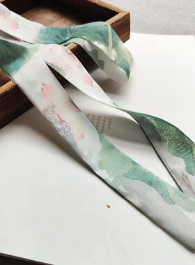 国风发带绿色水墨色发绳飘带发绳