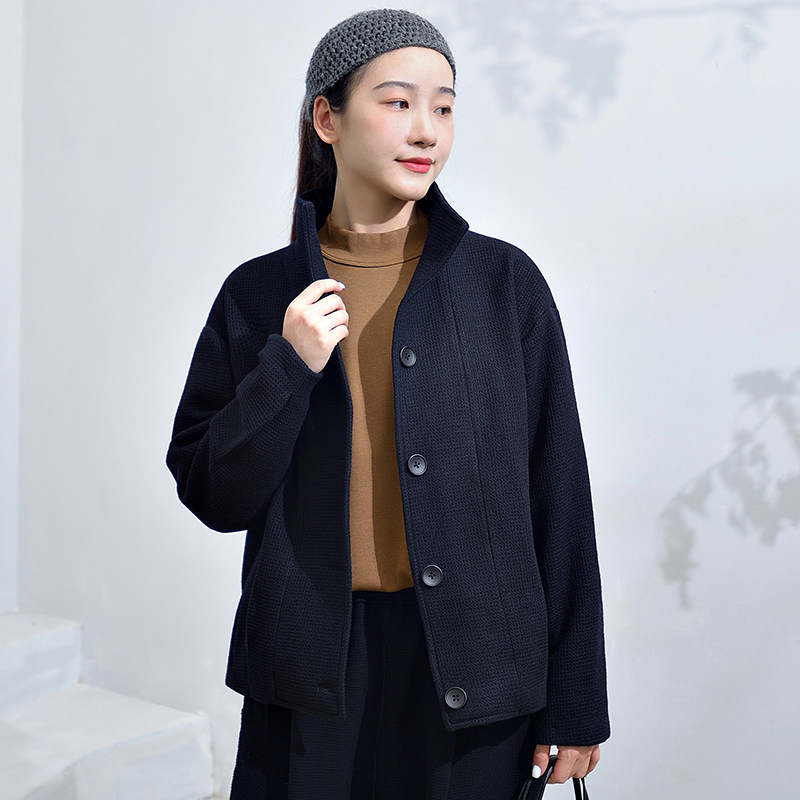 柒白初秋新款气质穿搭华夫格宽松大码黑色呢子短款风衣毛呢外套女,淘宝优惠券,粉丝福利购,淘宝优惠卷