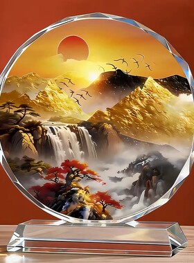 旭日东升日照金山水晶摆件