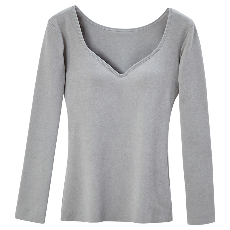 打底带bra一体保暖加绒v领冬胸垫 楚兰朵保暖上装