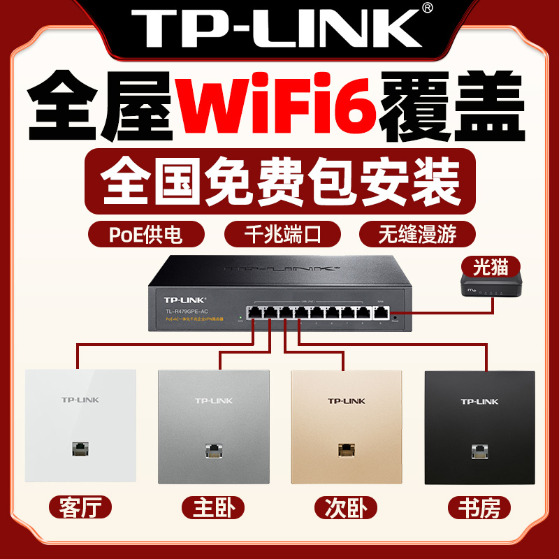 tplink千兆ap面板双频5G无线wifi6全屋覆盖POE大户型普联ac加ap路由器网口插座入墙86型别墅组网ax3000M网络-图0