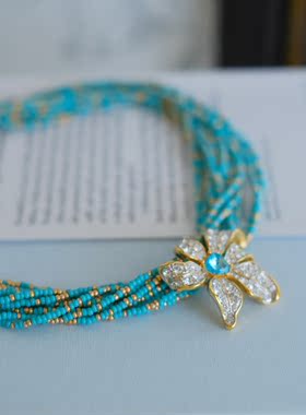 vintage toccata nolan miller 蓝色 多层 花卉 项链