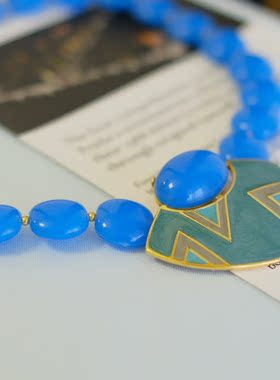 vintage toccata trifari 翠法丽 蓝色  几何 短 项链